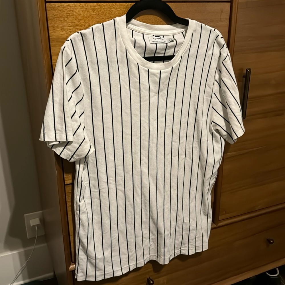 Topman Black and White Vertical Striped Shirt